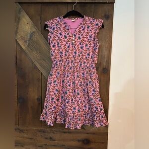 Crewcuts Pink and Blue Leaf Print Kids Dress